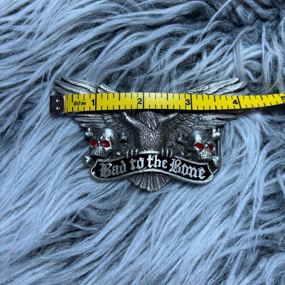 Vintage 1973 Skull‎ Biker Gothic Silver-Toned Metal Belt Buckle Bad to the Bone - Picture 4 of 14